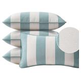 $70 Unimatta Decorative Outdoor Water Repellent Throw Pillows with Inserts, Set of 4, 20" x12" Pillows for Patio, Backyard, Bed, Couch, and Patio Furniture, Turquoise Stripe