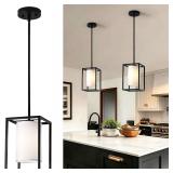 $42 Black Pendant Lights Kitchen Island 2 Pack, Modern Small Lantern Kitchen Pendant Lighting Over Island, Farmhouse Kitchen Island Lights Ceiling Hanging, Industrial Cage Pendant Light Fixtures