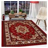 $80 Antep Rugs Alfombras Oriental Traditional 5x7 Non-Skid (Non-Slip) Low Profile Pile Rubber Backing Indoor Area Rugs (Maroon, 5