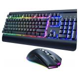 $40 RisoPhy Wireless Gaming Keyboard and Mouse Combo, Metal Panel, 7 Color Backlits, Rechargeable 3200 mAh Battery, Wrist Rest, Sleep Mode, Light Up Keyboard + 7D 3200DPI Gaming Mice for PC Gamer