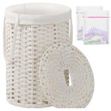 $58 SETVSON Laundry Hamper with Lid Laundry Basket with Lid 72L, White | 19 Gal Round PE Rattan Hamper with Lid, Removable Washable Liner Bag, 2 Mesh Wash Bags, Steel Frame, Handles