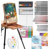 $120 63 Piece All-in-One Artist Painting Set with French Easel | Art Supplies Starter Kit for Professional Artists with Watercolor & Acrylic Paint Set, Canvas, Paintbrushes for Beginners