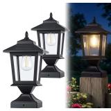 $60 Derynome Solar Post Cap Lights,Waterproof Outdoor Light for 4x4 Wooden Posts, Solar Lights with Glass Shade for Deck Fence Patio Post Decor,Matte Black (2 Pack)