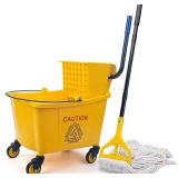 $80 KeFanta 35 Quart Commercial Mop Bucket with Side Press Wringer on Wheels | Yellow,Heavy Duty Industrial Mop, for Floor Cleaning,Household,Business,Restaurants and Janitorial Use