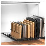 $60 Housolution Pull Out Baking Tray and Cookie Sheet Cutting Board Organizer | 13"-22" Expandable, 21.5" Deep, 8 Adjustable Dividers, Sliding Rail Design, Sturdy Metal Structure, Adhesive/Screw Fixin