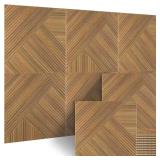 $130 BUBOS 6 Pack Wood Wall Panel,23.6"x23.6" Peel and Stick Faux Acousitc Panel | Luxury Teak Woodgrain Textured Panel for Wall & Home Decor - Self Adhesive Sound Absorbing for Studio,Office, Living 