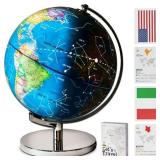 $50 SMART WALLABY 9" Illuminated Globe of the World with Stand + STEM Flags & Countries Family Card Game. 3 in 1 World Globe   Geographic-Political & Constellation Maps + Night Light