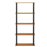 $42 57.4 in. Light Cherry/Black Plastic 5-shelf Etagere Bookcase with Open Back