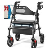 $90 HOMLAND Foldable Rollator Walker with Seat for Seniors, 16" Enlarged Seat