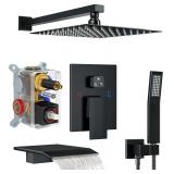 $160 Shower System with 10-Inch Rain Head and Tub Spout | All-Metal Tub Shower Faucet Set, Wall Mounted Rain Showerhead, Handheld Spray, Includes Valve and Trim Kit, Matte Black