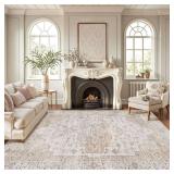$180 LUMI 8x12 Washable Area Rug for Living Room, Ultra Soft Vintage Rugs with TPE Non Slip Backing, Stain Resistant, Low Profile Carpet High Traffic for Bedroom, Dining Room