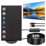 $30 2025 Upgraded Digital HDTV Antenna Indoor/Outdoor with Amplifier | 1800+ Miles, 360  Long Range Reception, 4K 8K 1080p, Thick Coaxial Cable, Supports Smart & Older TVs