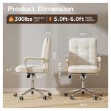 $150 White Office Chair, Mid Back Leather Desk Chair with Wheels