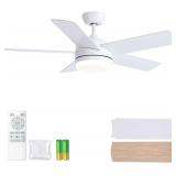 $90 YUHAO 44 Inch White Ceiling Fan with Light and Remote Control.Noiseless,Dimmable,3CCT,6 Speeds Reversible, DC Ceiling Fans for Indoor or Covered Outdoor Use.ETL Listed