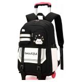 $38 Cat Print Rolling Backpack for Girls Kids Backpack with Wheels | Roller Bookbag Trolley School Bag Wheeled Bag Black
