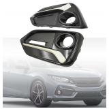 $60 GXARTS Black 2PCS Left & Right Front Side Fog Light Cover Frames Compatible with Honda Civic 5 Door Hatchback 2017-2021