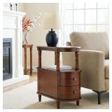 $161 Solid Wood End Table with 2 Drawers and Storage Shelf | Narrow Side Table for Living Room, Vintage Slim Nightstand Bedside Table for Bedroom, Slim Chair Accent Table Cherry Walnut