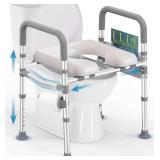 $80 HOMLAND Toilet Seat Risers for Seniors with Handles, Dual-Crossbar, 400lb | Adjustable Height and Width, Padded Seat, Aluminum Reinforced Frame, Raised Handicap Elevated Toilet Seat Fit Any Toilet