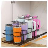 $17 Housolution Pull Out Water Bottle Organizer for Cabinet, Slide Out Tumbler Storage Organizer for 10 to 40 oz Cups, Sliding Cup Holder Rack Compatible with Stanley, Owala and Other Brands (Patented