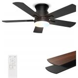 $60 Flush Mount Ceiling Fans with Lights 42 Inch, Remote Control, 3CCT Dimmable, 6 Speeds, Noiseless Reversible DC Motor, Low Profile Hugger Black Ceiling Fan for Living Room, Patio, Indoor/Outdoor, E