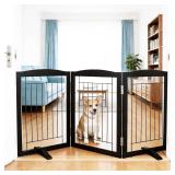 $89 ZJSF Freestanding Dog Fence Indoor, Foldable Dog Gate for Doorways, Stairs or Hallways, Sturdy Wood Extra Wide Pet Gate with Support Feet for The House, Black, 32 "Height-3 Panels