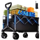 $80 Collapsible Wagon Cart, 480lbs Heavy Duty Beach Wagon with All-Terrain Universal Wheels & Adjustable Handle, Portable Utility Wagons Carts for Camping, Garden, Grocery, Fishing & Sports