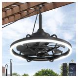 $104 Fanbulous 20" Outdoor Ceiling Fan with Light, Waterproof Caged Gazebo Fan | IP65, Weatherproof, Plug in , Remote, APP Control, 3CCT Dimmable, Outdoor Fan with Hanging Hook for Patio, Porch, Pergo