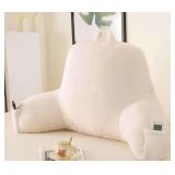 $26 Soft Reading Pillow for Bed with Arms,Middle,White,Faux Fur | 17" Backrest for Gaming & Lounging,Oeko-TEX Certified Plush Back Pillow for Teens Room