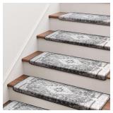 $120 Brakki Bullnose Stair Treads for Wooden Steps, Non Slip Stair Carpet, 14pc | Washable, Stair Rug for Indoor Runner and Pets, Soft Edging Staircase Protectors, L29.5" x W9.5", Grey