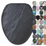 $54 SANILO Wooden Toilet Seat with Soft Close ELONGATED - Decorative, Quiet & Slow Close Molded Wood Seat - With Strong Bumpers & Hinges - Adjustable Fit - Granite