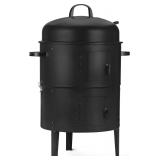 $60 Amazon Basics 16 inch Vertical Charcoal Outdoor Smoker, BBQ Grill, with Built-in Thermometer, 2-Layer Design, Adjustable Air Supply Control, Black