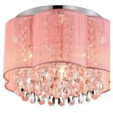 $80 LaLuLa Pink Crystal Chandelier Ceiling Light - 3-Light Flush Mount with Handmade Flower Lampshade, Small Modern Chandelier for Girls