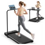 $120 Walking Pad Treadmill for Home - Folding Treadmills with Handle Bar Portable Compact Fold up Indoor Foldable Handles Electric Walk Pads Small Spaces Mini Running Quiet Under Bed Office