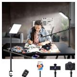 $37 Ultra Bright Ring Light with Overhead Phone Camera Mount-Desk Clamp Key Light for Video Recording/Streaming/Filming/Photography,Desktop Lighting Kit with Tripod Stand&Phone Holder for Tiktok/YouTu