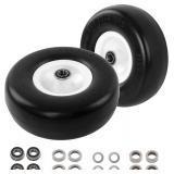 $46 9x3.50-4 Flat-Free Lawn Mower Tire & Wheel Set of 2 | Zero-Turn Mower Front Tires with 3/4" & 5/8" Bearings, Solid Smooth Puncture-Proof Replacement for Hand Trucks Garden Carts
