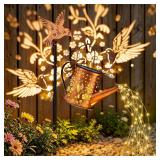 $33 Hummingbird Solar Watering Can Lantern Outdoor Waterproof Garden Decor | Metal Landscape Light With Pole, Ideal Birthday Gift for Mom, Women & Grandma for Yard Patio Ornament