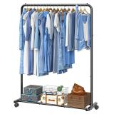 $24 Simple Trending Clothing Rack, Portable Garment Rack, Clothes Rack, Black | Metal Frame, Bottom Shelf, 360  Lockable Wheels, Anti-Slip Stoppers, Bedroom, Laundry Room