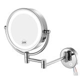 $97 GURUN Wall Mounted Hardwired Makeup Mirror with 3 Tones Dimmable LED Lights 10x Magnifying Mirror with Touch Control for Bathroom Bedroom 13" Extendable Arm Direct Wire (10x, Chrome)