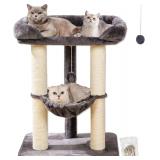$40 Happi N Pets 28" Cat Tree, Large Bed for Big Cats, Small Cat Tower with Soft Perch for Window Viewing, Stable Cat Tree Tower, Cat Scratching Post with Hammock, Removable Cover-Gray