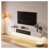 $349 FurniNova 78 inch Floating TV Stand, Modern PET High Gloss Wall Mounted Media Console with Glass Door, Plywood Entertainment Center for 85 inch TV,White
