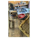 Industrial Surplus Lot with School Bus Stop Sign, Insulation Rolls, Metal Hardware and Bins