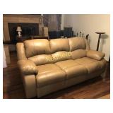 Beige Leather Reclining Sofa
