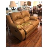 Beige Leather Reclining Love Seat