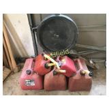 5 Gas Cans & Oil Drain