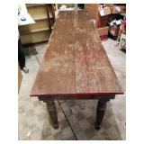 Antique Wooden Harvest Table With Old Red Paint