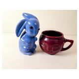 Vintage Cotton Ball Holder & USA Pottery Mug