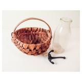 Vintage Basket, Milk Bottle & Hook