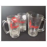 Vintage Slim Jim Pitcher & Two Large Glass Mugs