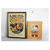 Framed Cognac Art Poster & Rooster Print on Burlap
