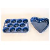 Blue Enamel Cast Iron Muffin & Heart Shaped Pans